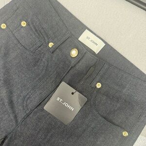 St John Dark Blue Skinny Denim Jeans With Back Seaming Gold Hardware Sz 2 NWT